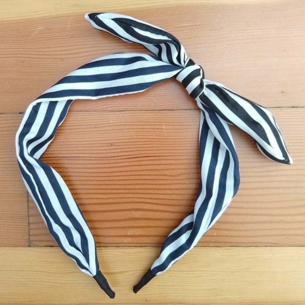 Vintage stripe pattern headband ears black navy